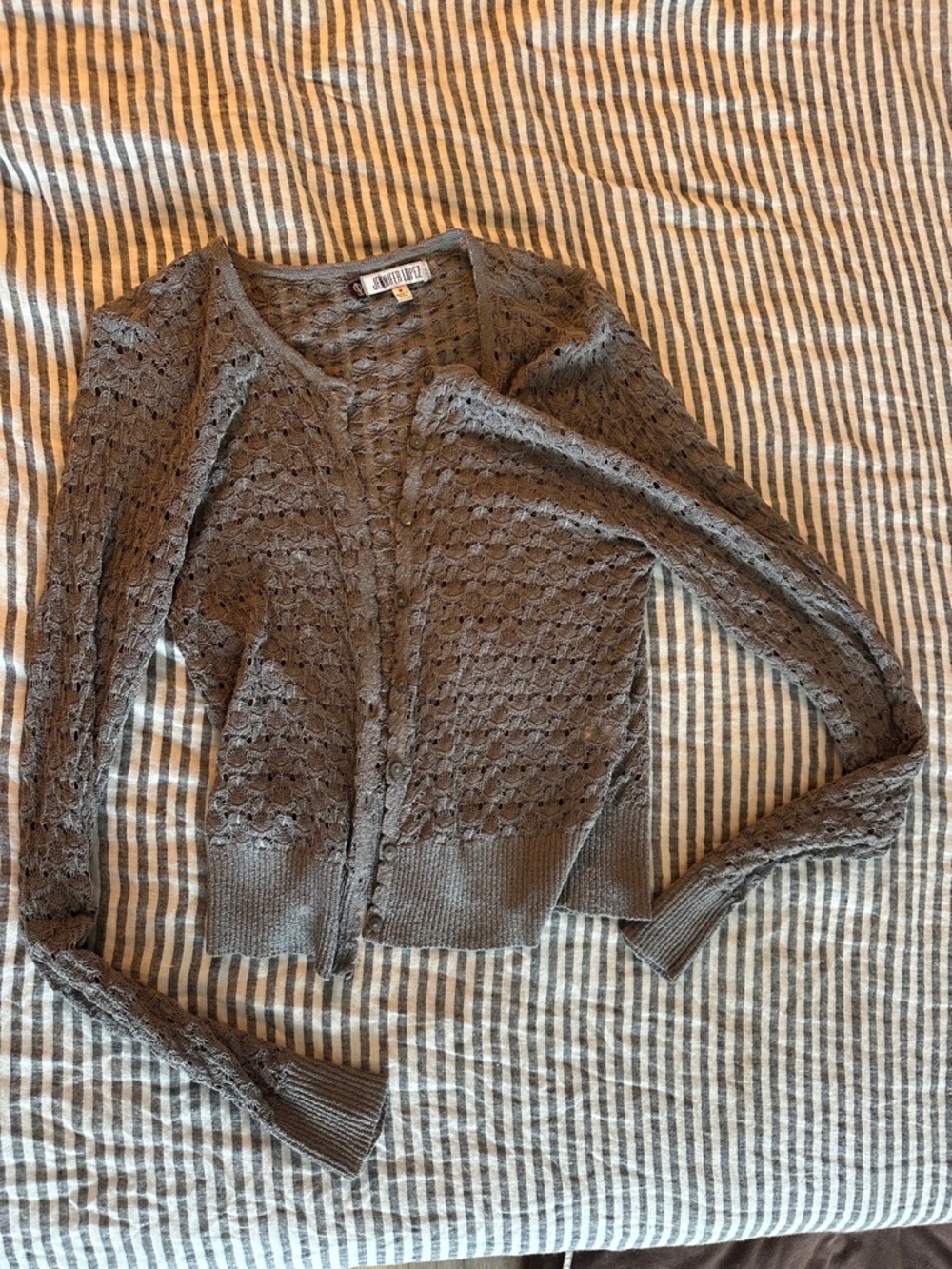 Y2K Jennifer Lopez Gray Open-Knit V-Neck Cardigan